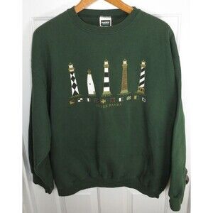 Vintage Tultex Superweight Crewneck Sweatshirt Outer Banks Logo Lighthouses 2XL